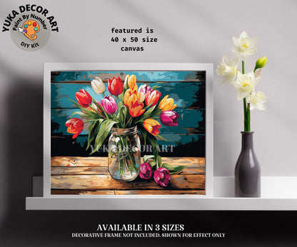 Tulips PAINT by NUMBERS Kit for Adults Vase Of Flowers Still Life DIY Painting Easy Beginners Hobby Kit Wall Art Mom Gift