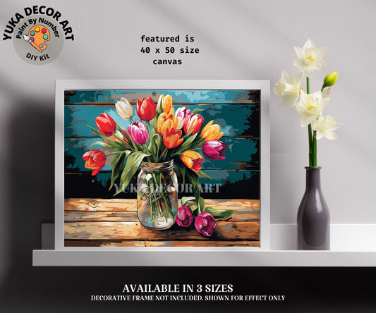 Tulips PAINT by NUMBERS Kit for Adults Vase Of Flowers Still Life DIY Painting Easy Beginners Hobby Kit Wall Art Mom Gift