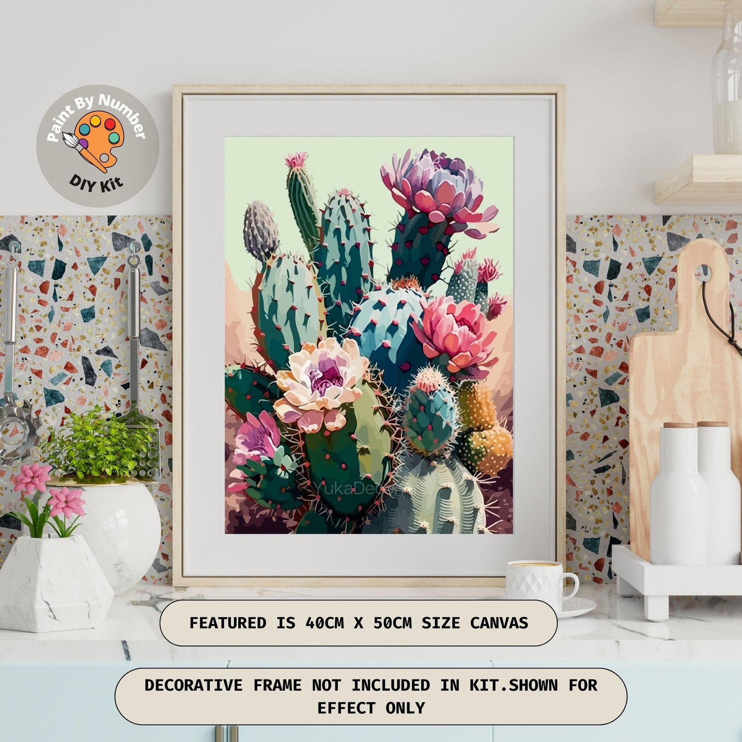 Desert PAINT by NUMBER Kit for Adults Cactus Flowers Botanical Art Easy Beginners Acrylic Paint DIY Kit Art Southwestern Decor Gift for Mom