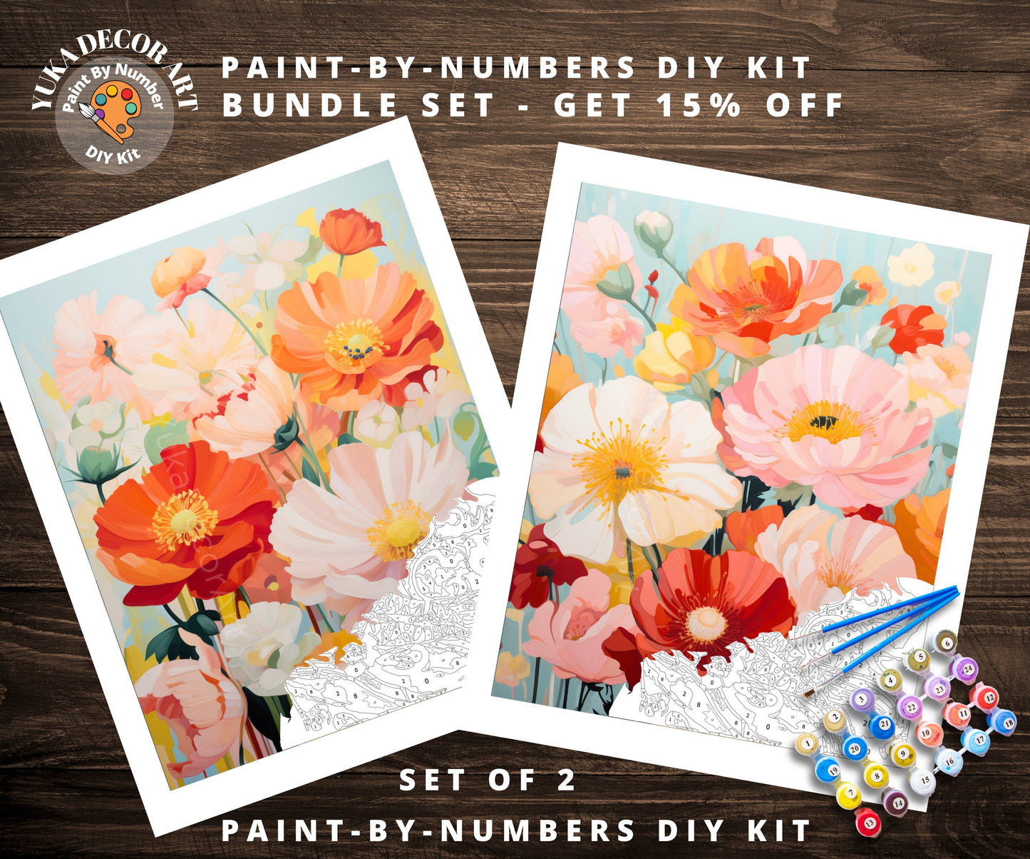 Valley flowers PAINT by NUMBER Kit Adults | Set Of 2 | WildFlowers DIY Painting Easy Beginners Hobby Wall Art Birthday Gift Girlfriend Mom
