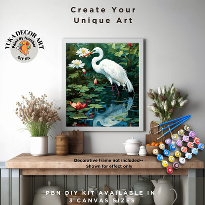 PAINT by NUMBER Kit For Adults White Birds In Lake Lilies Flowers DIY Painting Easy Beginners Paint Kit Garden Lover Gift