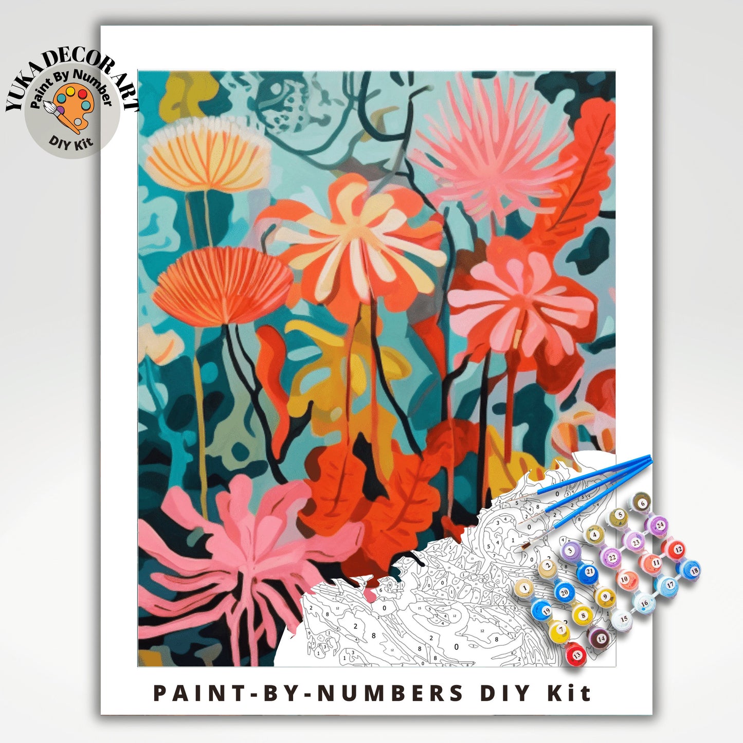 Retro Flowers PAINT by NUMBER DIY Kit Adult Abstract Floral Vibrant Canvas Art Easy Beginner Hobby Kits Custom Decor Gift For Mom Dad Aunt