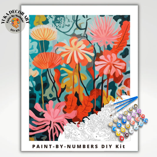 Retro Flowers PAINT by NUMBER DIY Kit Adult Abstract Floral Vibrant Canvas Art Easy Beginner Hobby Kits Custom Decor Gift For Mom Dad Aunt
