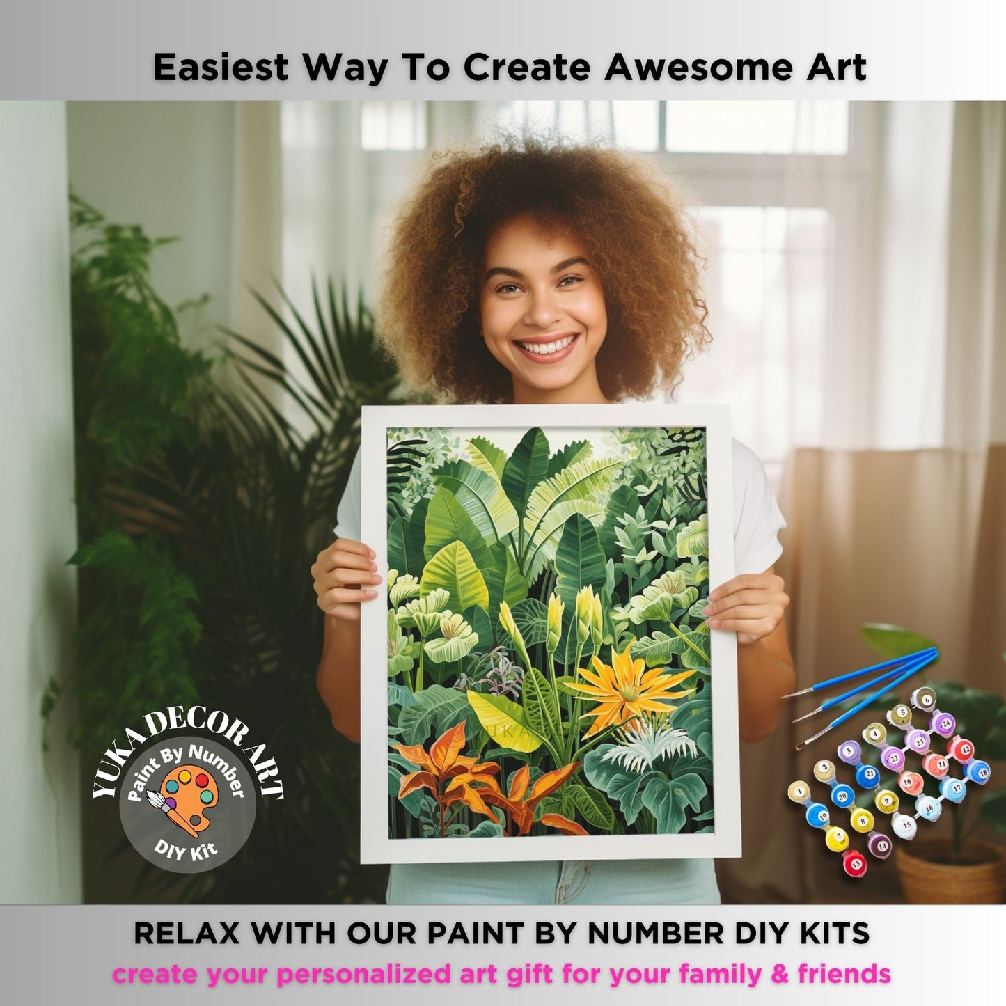 Tropical Jungle PAINT by NUMBERS DIY Kit Adult  Lush Foliage Wall Art Easy Beginner Oil Painting Study Room Decor Custom Gift Mom Girlfriend