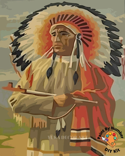 Vintage Style PAINT by NUMBER DIY Kit for Adult , Native American Portrait Painting, Easy Beginner Reproduction Canvas Kit,Wall Art Gift