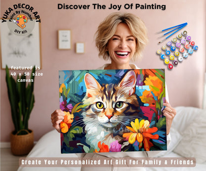 Kitten PAINT by NUMBER Kit Adult DIY Art Vibrant Wildflowers Easy Beginner Acrylic Painting Birthday Anniversary Custom Gift For Kids Teens