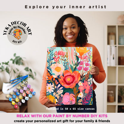 Wildflowers PAINT by NUMBERS Kit Adults Spring Flower Garden DIY Painting Easy Beginners Hobby Kit Wall Art | Birthday Gift Wife Mom Grandma