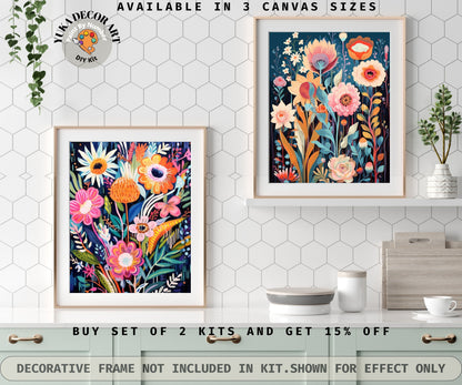 WildFlowers PAINT by NUMBER Kit for Adults Spring Flowers Painting Easy Beginners Acrylic Paint DIY Kit Wall Art Decor Gift