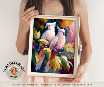 PAINT by NUMBER Kit Adult Pink Parrot DIY Paint Kit Birds In Forest Easy Beginner Acrylic Painting Housewarming Decor Birthday Gift for Mom