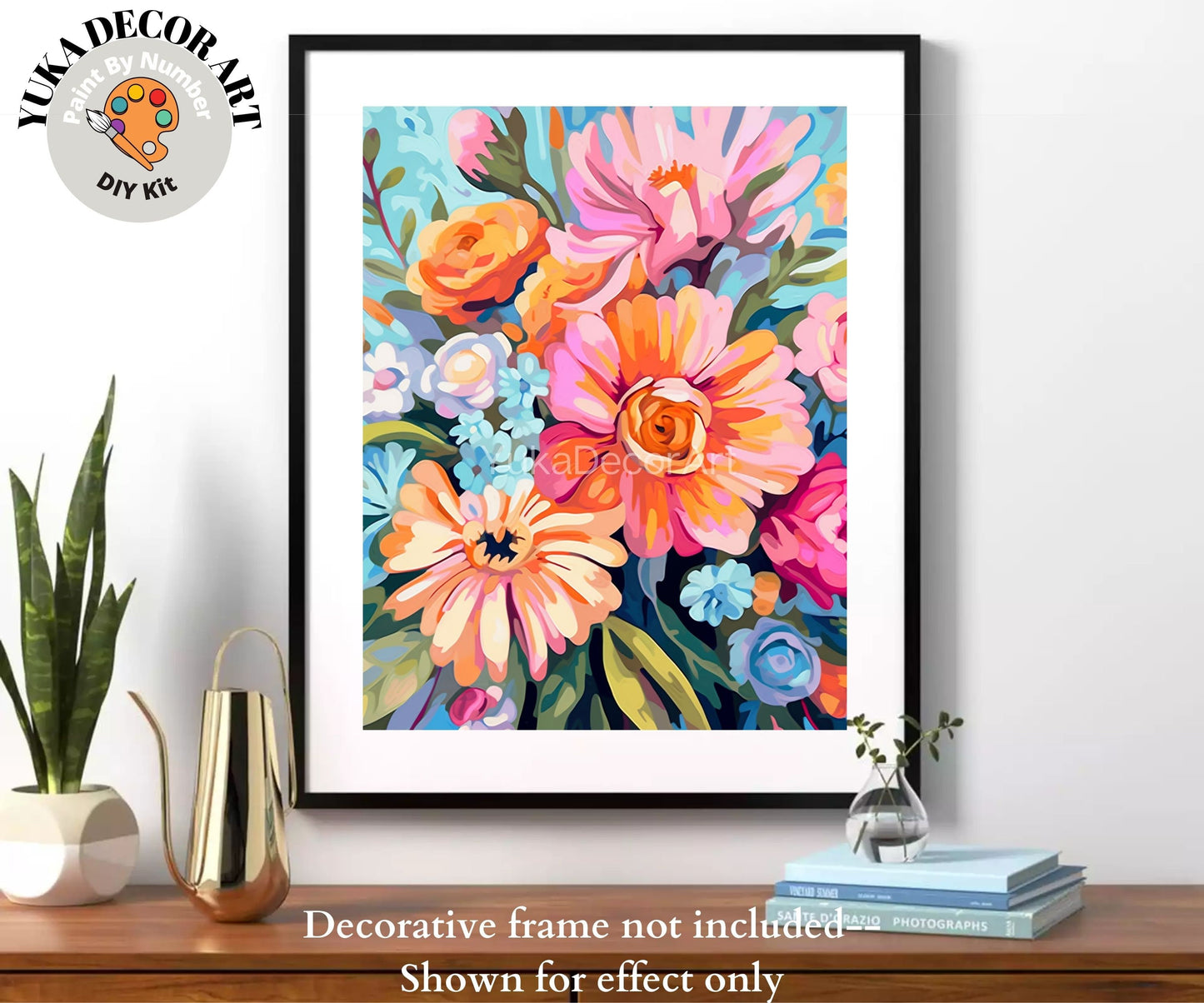 Colourful Floral PAINT by NUMBER Kit for Adults Garden Flowers DIY Painting Easy Beginners Kit Wall Art Gift For Mom Girlfriend Wife Grandma