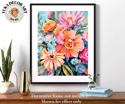 Colourful Floral PAINT by NUMBER Kit for Adults Garden Flowers DIY Painting Easy Beginners Kit Wall Art Gift For Mom Girlfriend Wife Grandma