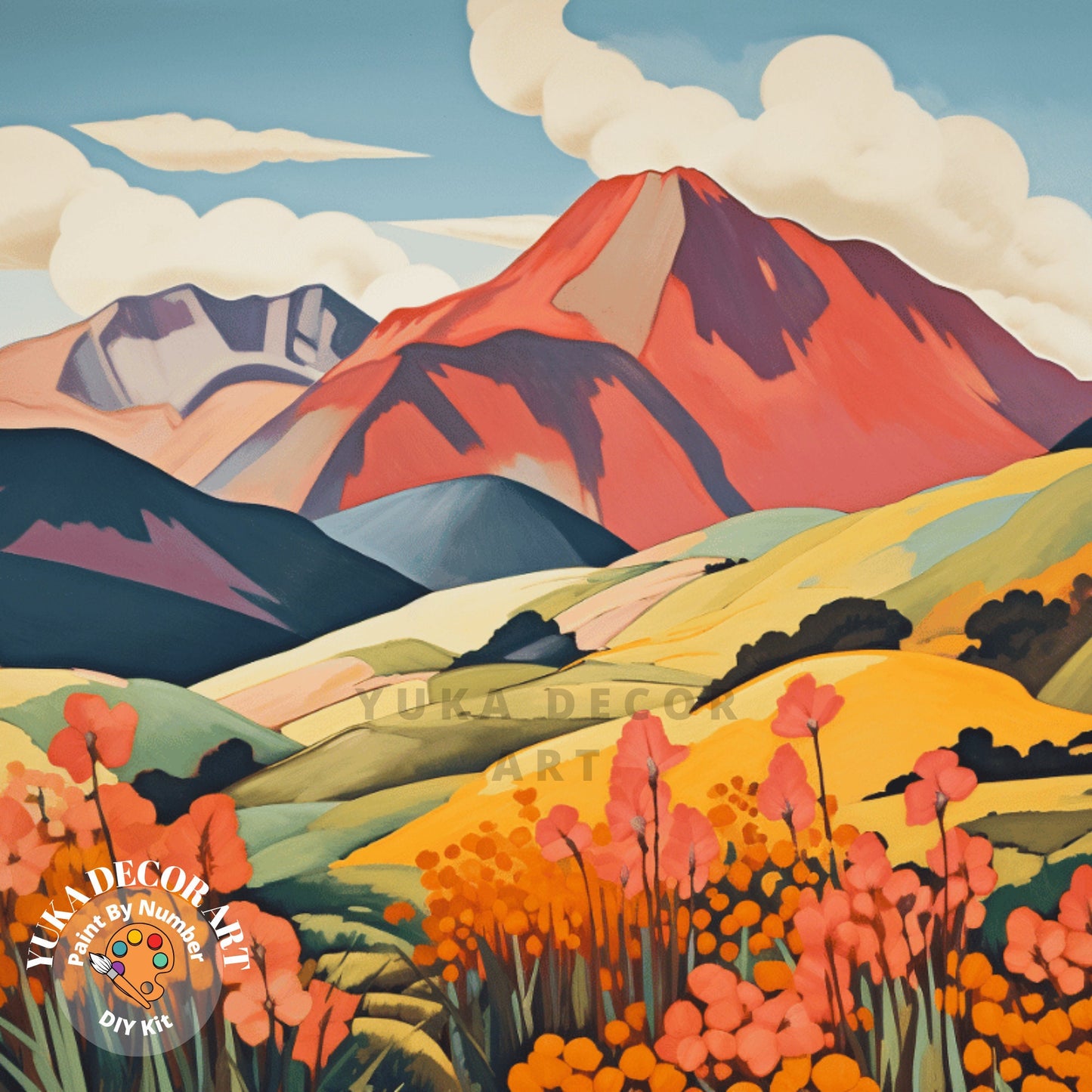 Mountain Flowers PAINT by NUMBER DIY Kit Adult Landscape Valley Easy Beginner Acrylic Painting Art Canvas Christmas Gift For Grandma Grandpa