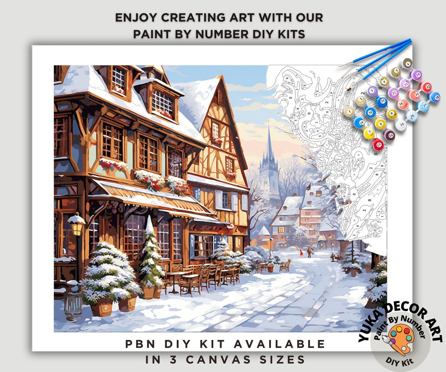 Winter Village PAINT by NUMBERS DIY Kit Adult Scenic Wood Cottage Vintage Art Acrylic Painting Easy Beginner Craft Kit Mom Dad Birthday Gift