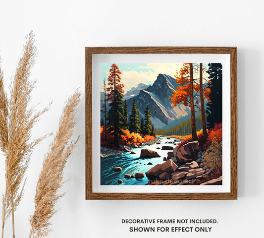 Mountain River PAINT by NUMBER DIY Kit for Adult, Forest Waterfall  Vintage Style Art , Easy Beginner Acrylic Painting ,Rustic Decor Gift