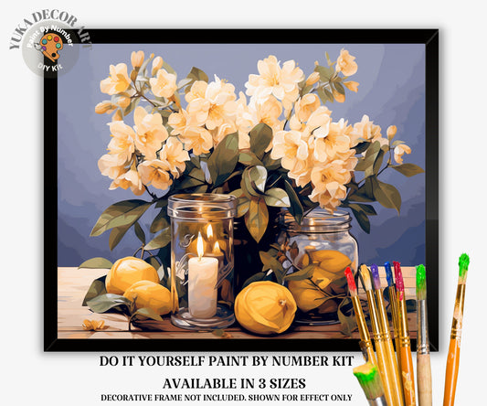 Rustic Decor PAINT by NUMBER Kit Adult, Floral Still Life Painting , Beginner Acrylic Painting DIY Kit ,Cottage Decor ,Gift for Grandmother