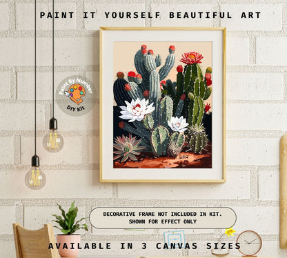 Cactus Flowers PAINT by NUMBER Kit Adults Botanical Art Easy Beginners Acrylic Paint DIY Kit Living Wall Art Ranch Decor Gift for Mom Friend