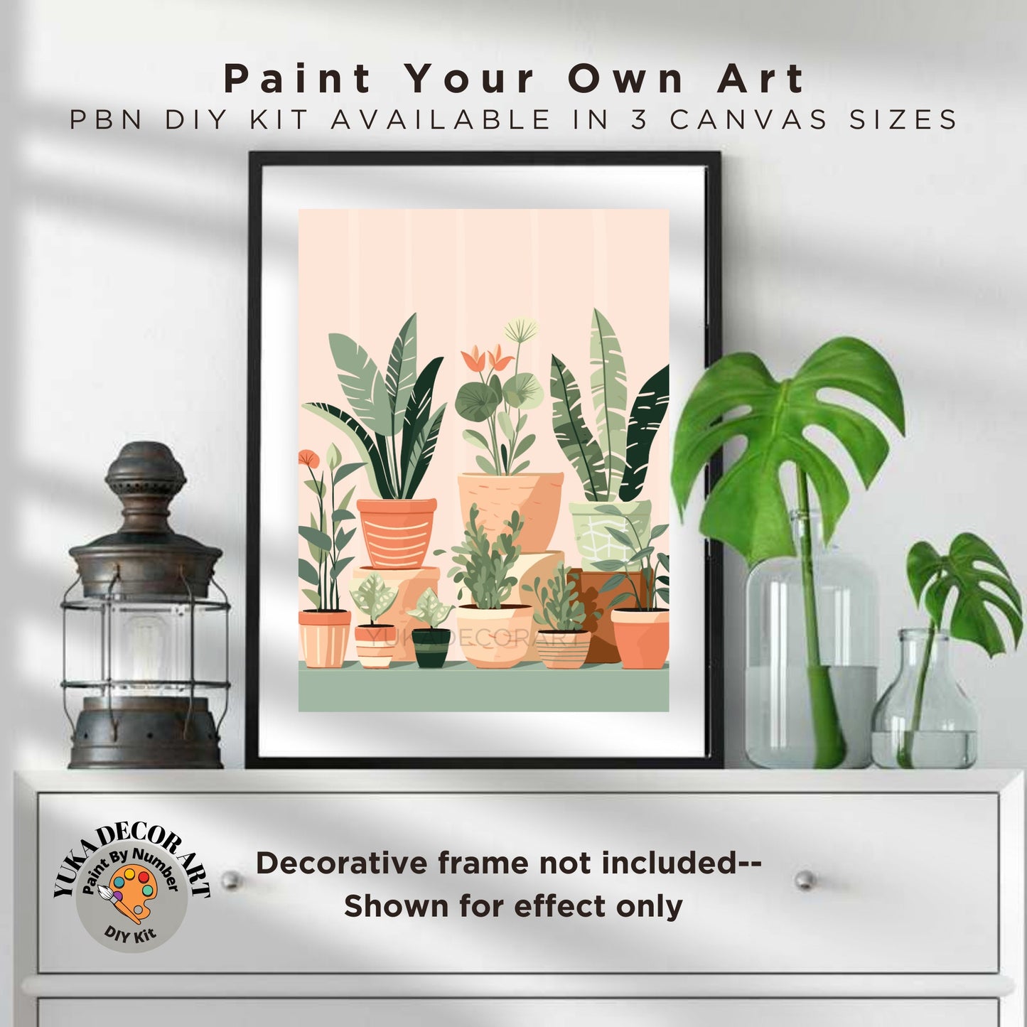 House Plants PAINT by NUMBER Kit Adults ,Minimalistic Chic Style DIY Painting, Easy Beginners Acrylic Paint Kit ,Living Wall Art  Mom Gift