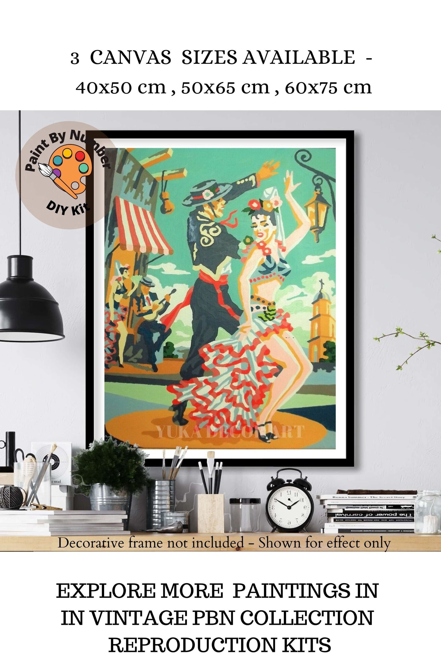 Vintage Paint By Number Set of 2,Flamenco  Dancer Couple, Gift for Mom Grandmom, Vintage Wall Art