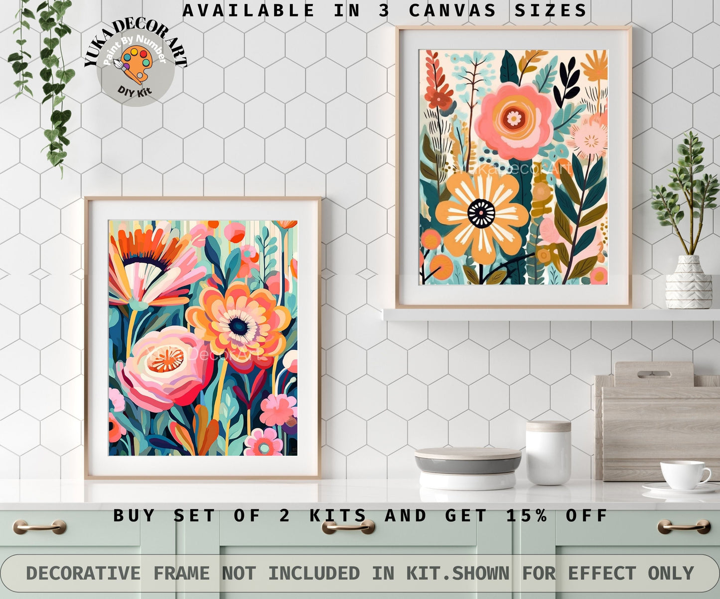 Boho Flowers PAINT by NUMBER Kit for Adults  Abstract Flowers Paint Kit Easy Beginners Acrylic Paint DIY Kit Wall Art Decor