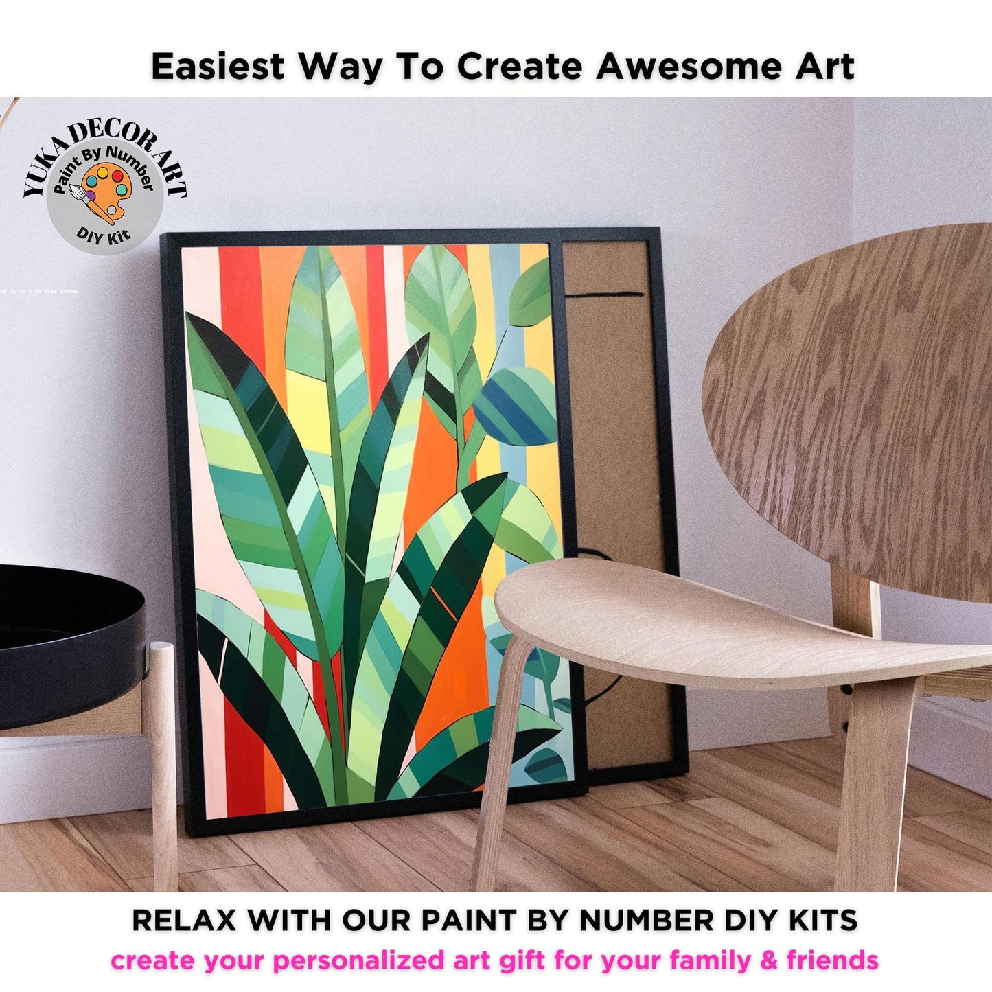 Leaves PAINT by NUMBER Kit for Adults , Garden Foliage Painting,Easy Beginners  Paint DIY Kit ,Living Bedroom Wall Art Decor