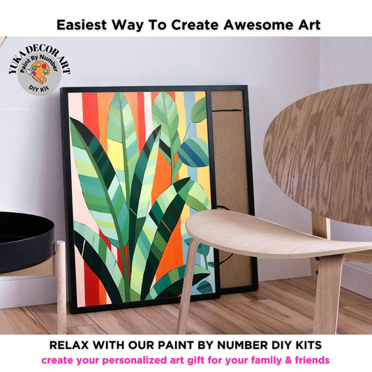 Leaves PAINT by NUMBER Kit for Adults , Garden Foliage Painting,Easy Beginners  Paint DIY Kit ,Living Bedroom Wall Art Decor