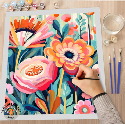 Boho Flowers PAINT by NUMBER Kit for Adults  Abstract Flowers Paint Kit Easy Beginners Acrylic Paint DIY Kit Wall Art Decor