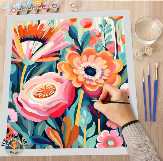 Boho Flowers PAINT by NUMBER Kit for Adults  Abstract Flowers Paint Kit Easy Beginners Acrylic Paint DIY Kit Wall Art Decor