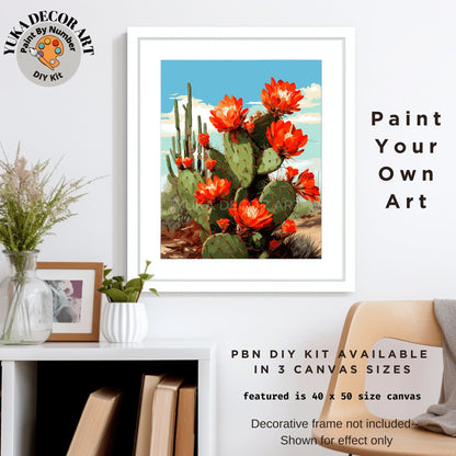 Desert Landscape PAINT by NUMBER Kit Adult Cactus Flowers Painting DIY by Numbers Craft Set Easy Beginners Birthday Gift For Mom Girlfriend