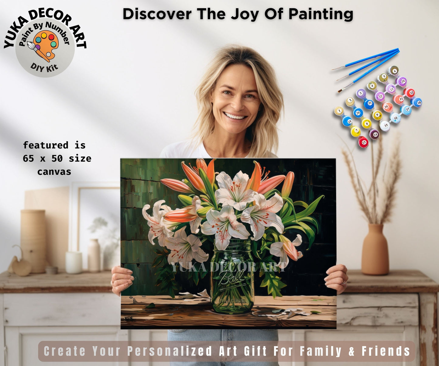 PAINT by NUMBER Kit for Adults Garden Lily Flowers Still Life Vase Easy Beginner Acrylic Paint DIY Wall Art Birthday Gift for Mom Girlfriend