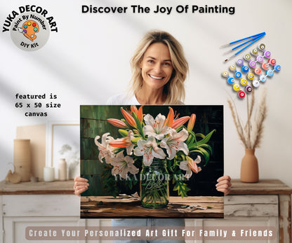 PAINT by NUMBER Kit for Adults Garden Lily Flowers Still Life Vase Easy Beginner Acrylic Paint DIY Wall Art Birthday Gift for Mom Girlfriend
