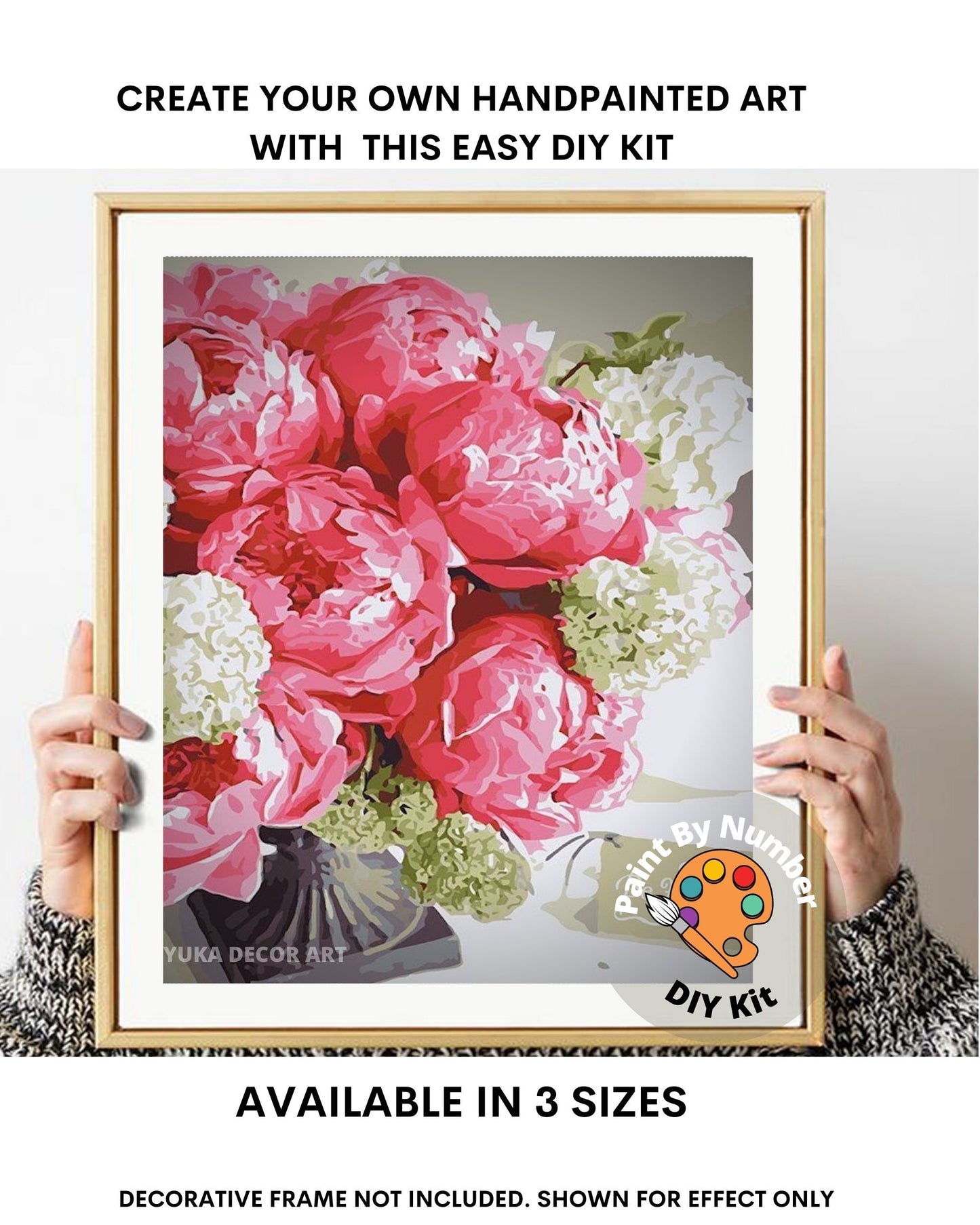 Pink Peonies Paint by Number Kit Adult, Flowers Still Life Painting,Easy Beginner Acrylic Paint Kit, Gift For Mom, Home Decor Gift