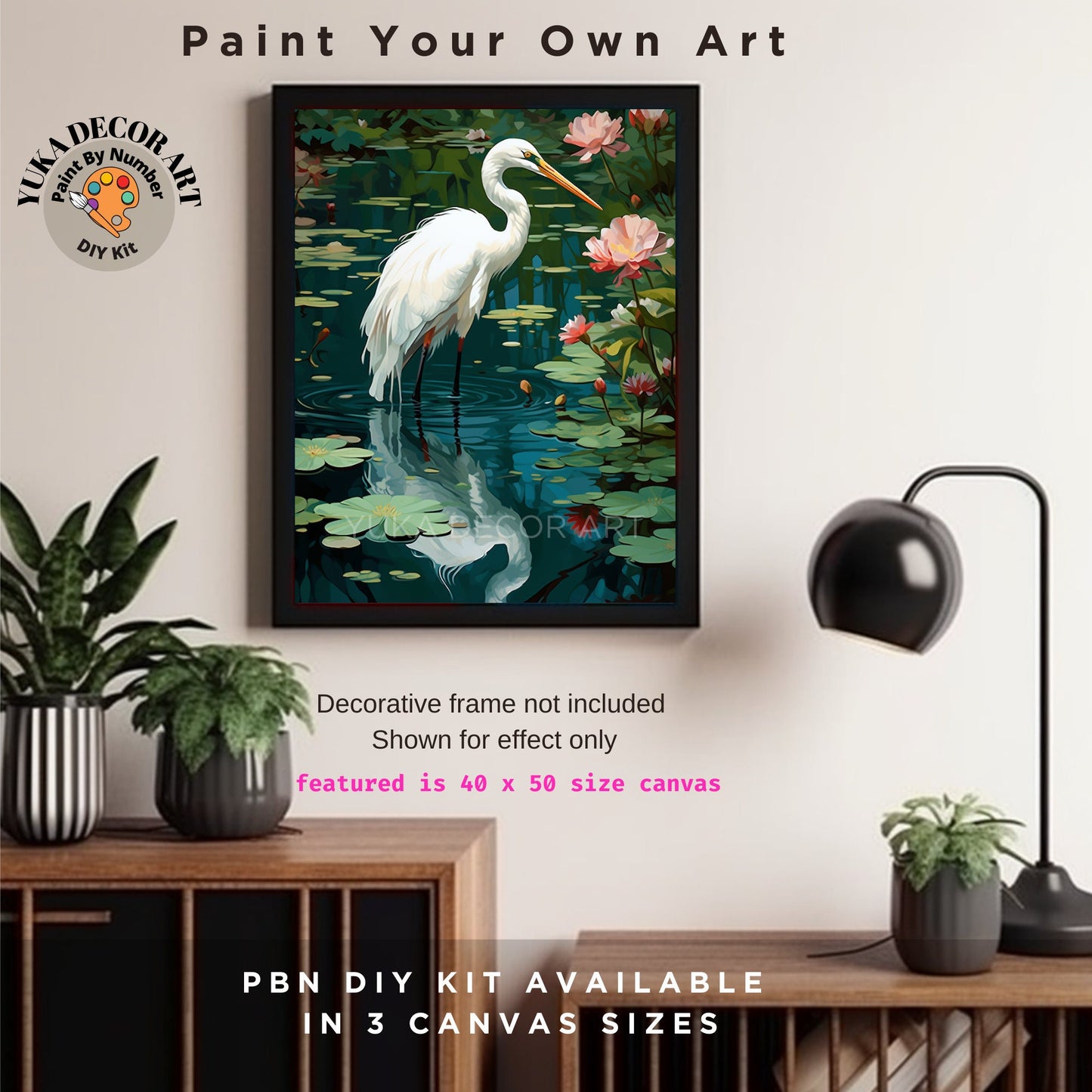 Bird PAINT by NUMBER Kit For Adults White Herons In Lake Lilies Flowers DIY Painting Easy Beginners Paint Kit Garden Lover Anniversary Gift