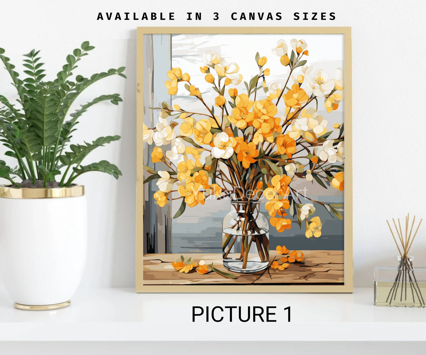 PAINT by NUMBER Kit Adults | Yellow Flowers Set Of 2 | WildFlowers DIY Painting Easy Beginners Hobby Kit Wall Art Birthday Gift Mom Sister