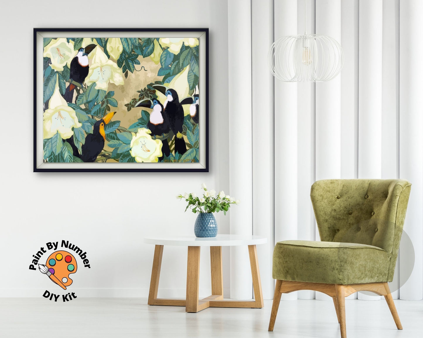 Toucans In Tropical Garden PAINT by NUMBER Premium DIY Paint Kit Adult , Vintage Style Easy Beginner Painting Gift