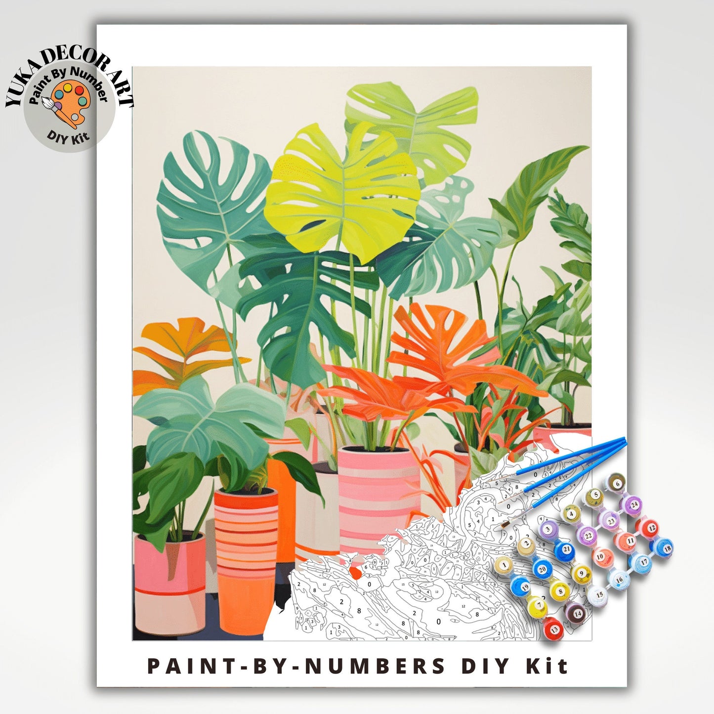 Greenhouse Art Paint By Number Kit Garden Plants DIY Paint by Numbers For Adult,Green House Plant Paint by Number Botanical Floral Art