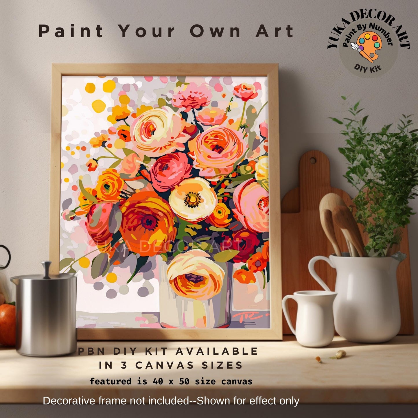 Flowers Paint by Number Kit Adult Peach Orange Floral Painting Easy Beginner Paint Kit Anniversary Gift For Girlfriend Bday Home Decor Gift