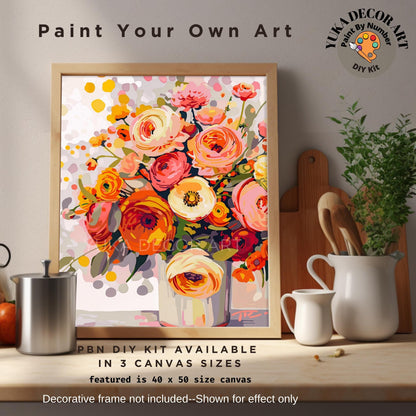 Flowers Paint by Number Kit Adult Peach Orange Floral Painting Easy Beginner Paint Kit Anniversary Gift For Girlfriend Bday Home Decor Gift