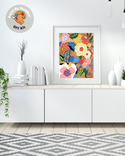 Modern Flowers  PAINT by NUMBER Kit for Adults ,Garden Bouquet ,Easy Beginners Acrylic Paint DIY Kit ,Living Bedroom Wall Art Decor