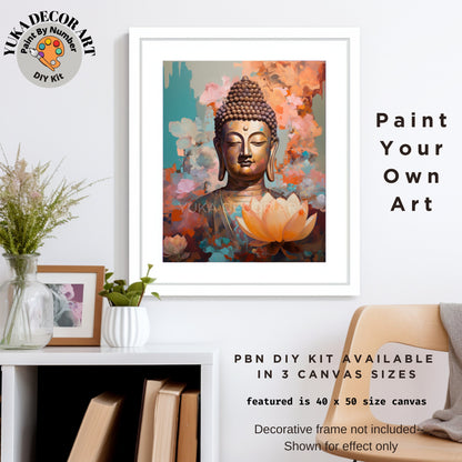 PAINT by NUMBERS Kit For Adults  Buddha Gold Statue Pink Lotus Flower DIY Acrylic Painting Kit Zen Meditation Chakra Yoga Studio Decor Gift