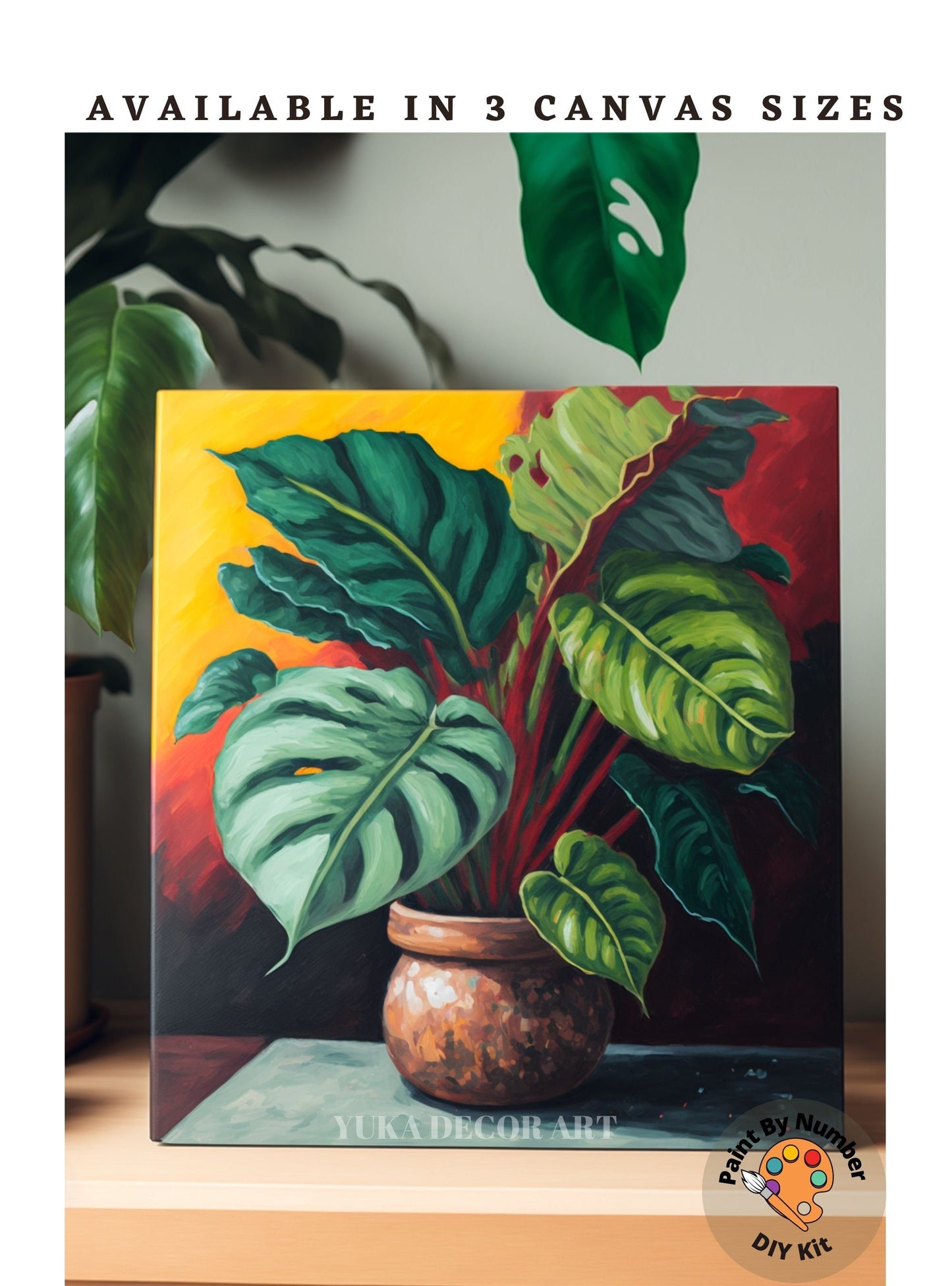 PAINT by NUMBERS  Adult ,House Plants In Rustic Container , Easy DIY Beginners Paint Kit , Wall Art Gift for Mom Grandmom