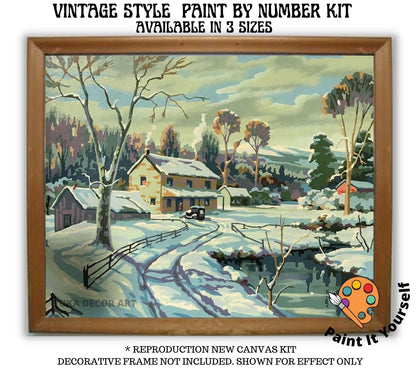 Winter Vintage PAINT by NUMBERS Kit for Adult Snow Fall Village Scenery Vintage Style Painting Easy Beginner DIY Custom Kit Christmas Gift