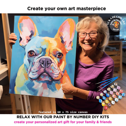 Colorful Pug PAINT by NUMBER Kit Adult , Dog Pop Art , Easy Beginner Acrylic Painting DIY Kit , Diy Gift For Dad Grandpa