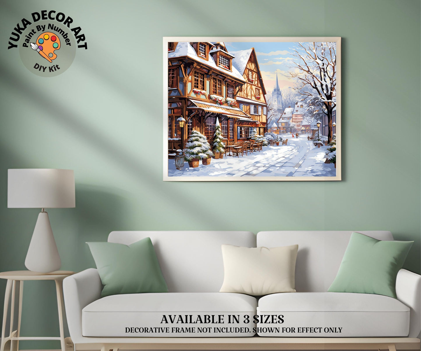 Winter Village PAINT by NUMBERS DIY Kit Adult Scenic Wood Cottage Vintage Art Acrylic Painting Easy Beginner Craft Kit Mom Dad Birthday Gift