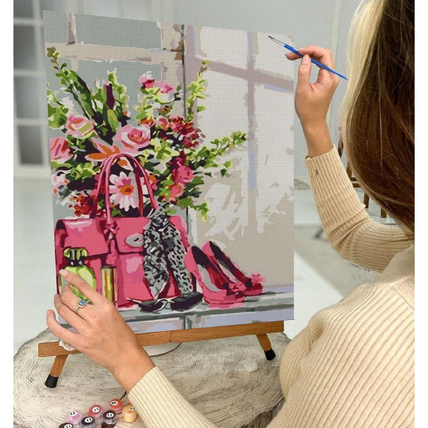 Spring Flowers Paint by Number Kit Adult, Floral Still Life Painting,Easy Beginner Acrylic Paint Kit,Gift For Mom, Home Decor Gift