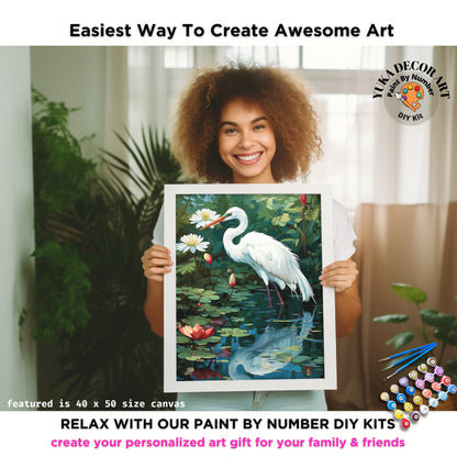 PAINT by NUMBER Kit For Adults White Birds In Lake Lilies Flowers DIY Painting Easy Beginners Paint Kit Garden Lover Gift