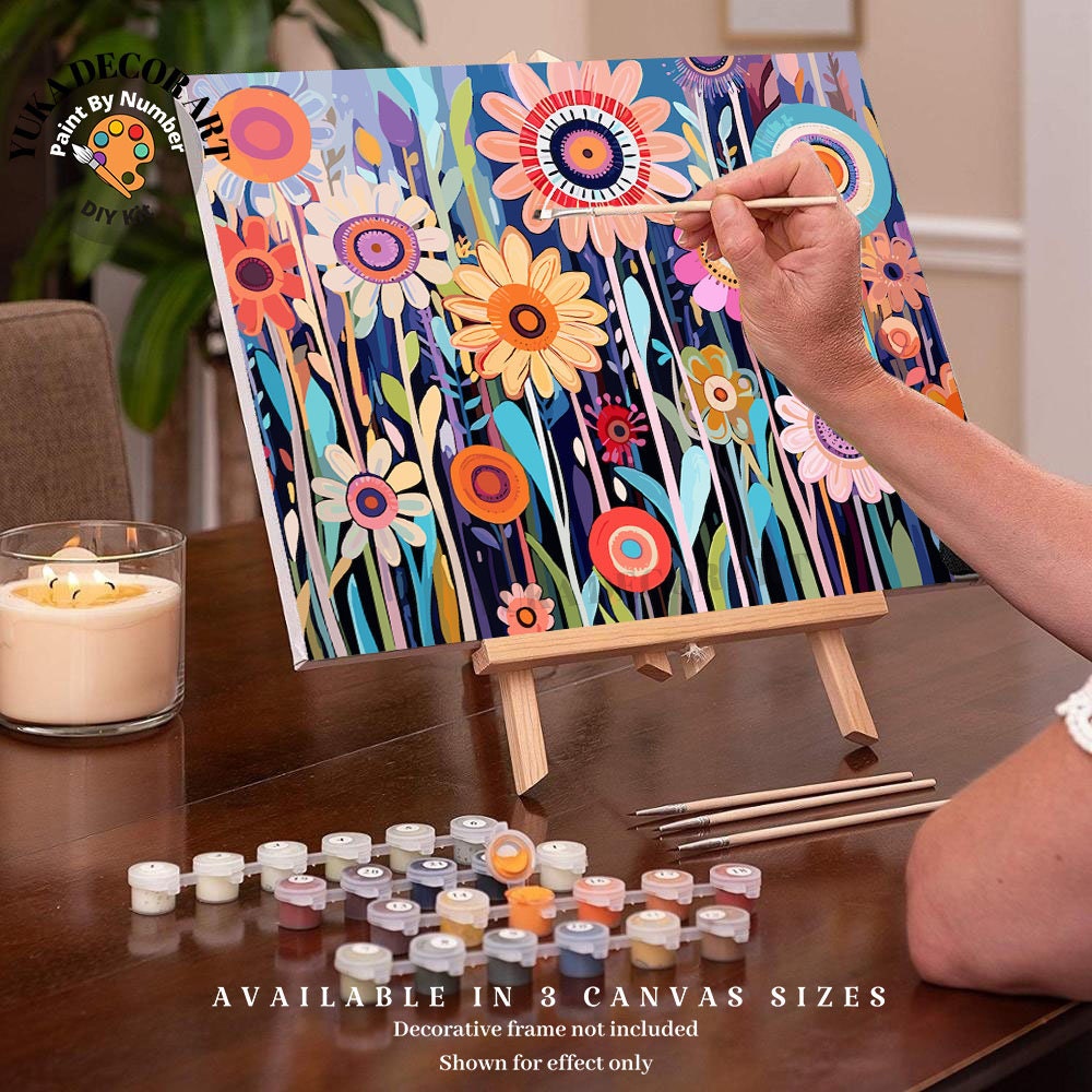 Flowers PAINT by NUMBERS Kit for Adults Modern Boho Whimsical Abstract Easy Beginner Acrylic Paint DIY Kit Wall Art Gift for Mom Custom Kit