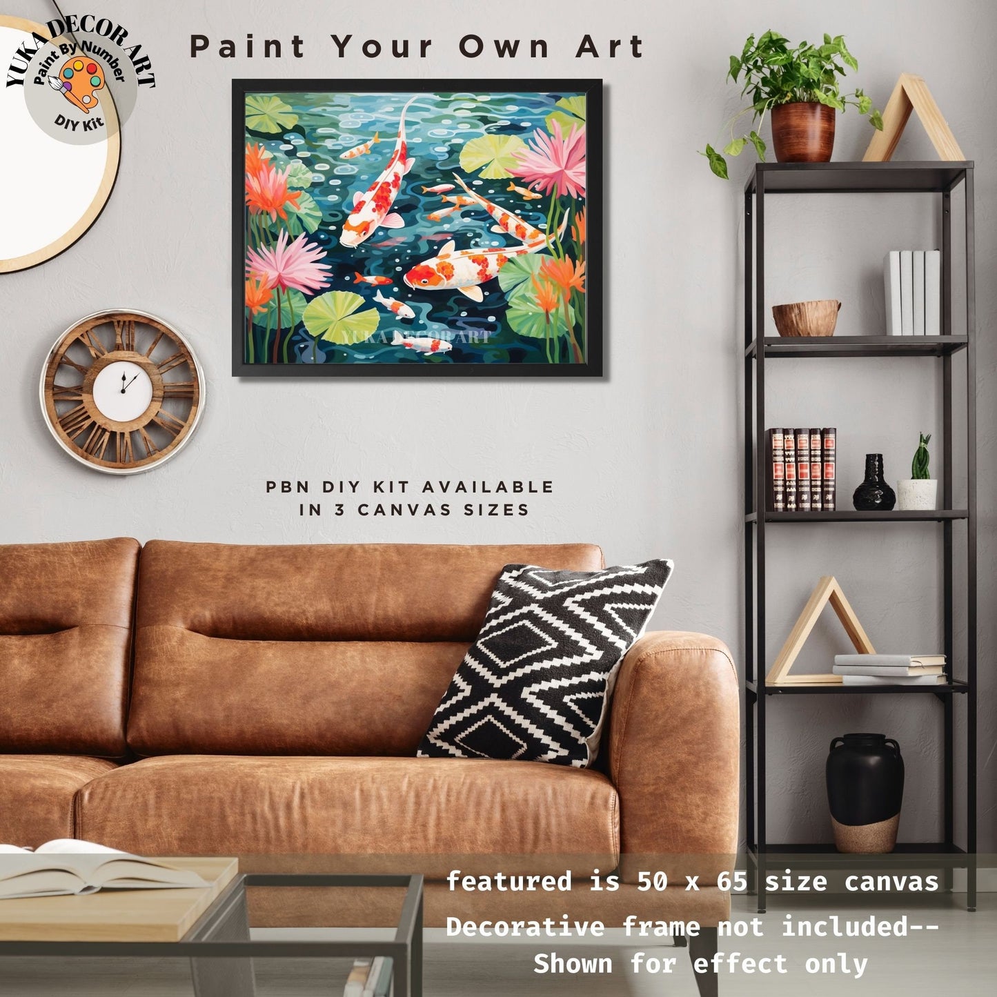 Koi Fish PAINT by NUMBER Kit Adult Asian Tropical Plants Water Pond Minimalist  Art Easy Beginner Painting DIY Kit Gift for Girlfriend Mom