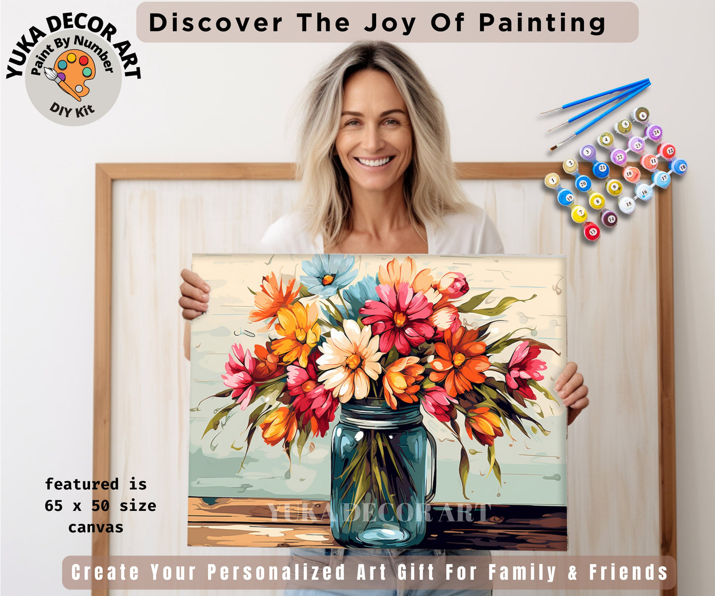 Flowers PAINT by NUMBERS Kit Adults Mason Jar Bouquet Still Life DIY Painting Beginners Canvas Kit Wall Art Birthday Gift Wife Girlfriend