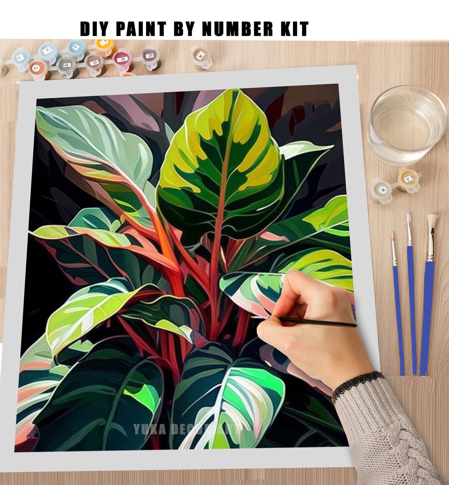 Leaves PAINT by NUMBER Kit for Adults , Garden Foliage Painting,Easy Beginners  Paint DIY Kit ,Living Bedroom Wall Art Decor