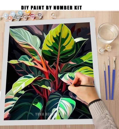 Leaves PAINT by NUMBER Kit for Adults , Garden Foliage Painting,Easy Beginners  Paint DIY Kit ,Living Bedroom Wall Art Decor